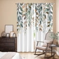 thumbnail image 3 of Green Brown Botanical Kitchen Curtains 84 Inch Length, Farmhouse Eucalyptus Leaves Grommet Top Bedroom Living Room Curtains, Light Filtering Cafe Curtain Drapes 2 Panels Set 84''x84'', 3 of 9