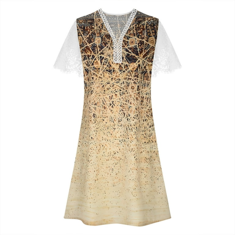 Finelylove Periwinkle Dresses For Women Semi Formal Junior Dresses A line Mid Length Short Sleeve Floral Yellow M