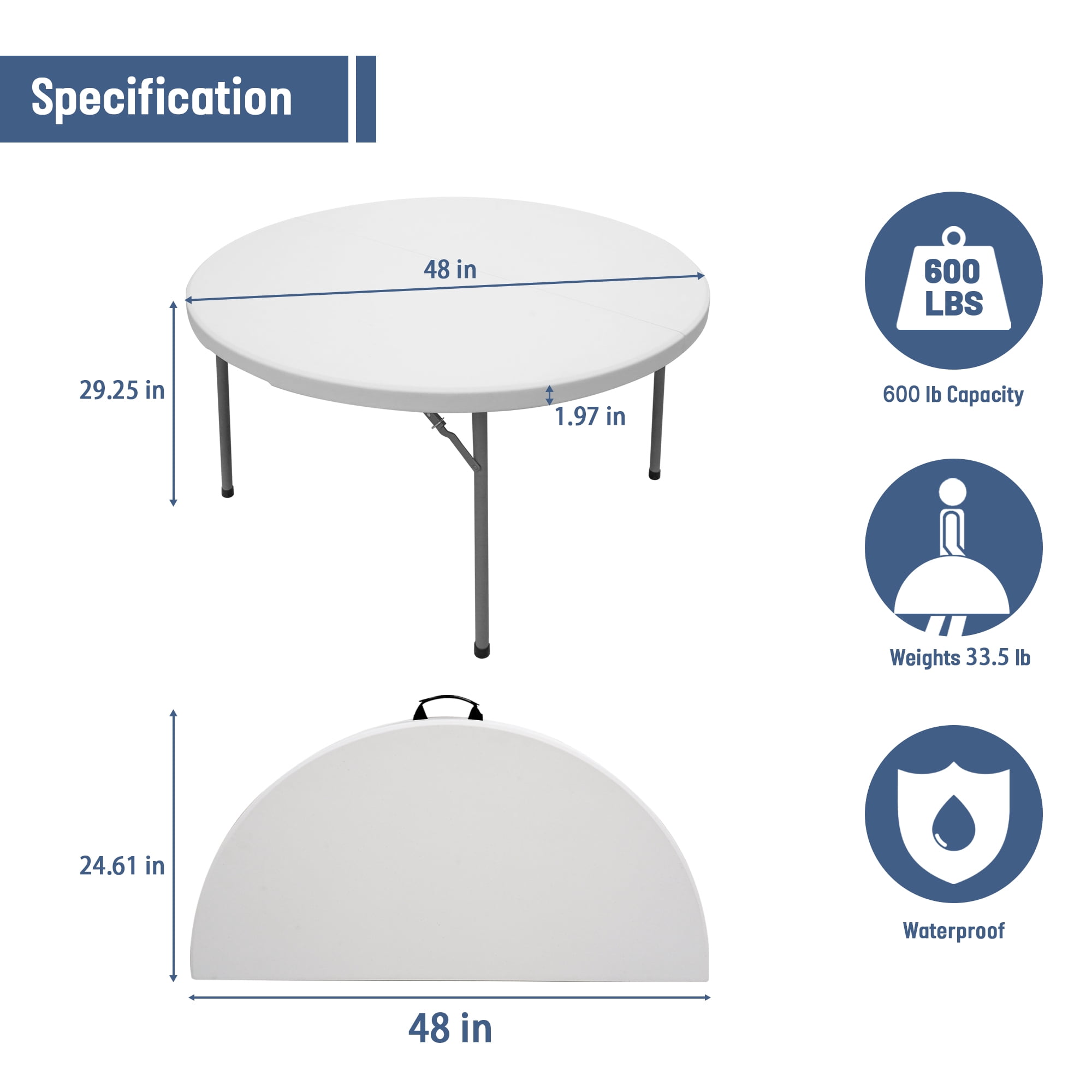 SUMKEA 4ft Round Banquet Folding Table for Indoor and Outdoor, White