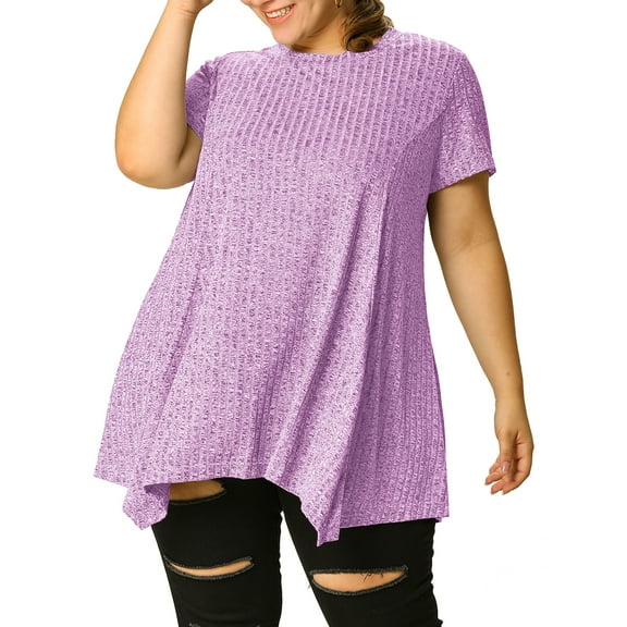 DARING DIVA Women's Plus Crew Neck Flowy Swing Loose Tunic Tops 1X Purple