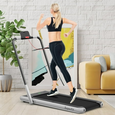 Costway - Up To 7.5MPH 2.25HP 2-in-1 Folding Under Desk Treadmill W/Speaker Controller APP, Single Display Screen - Silver