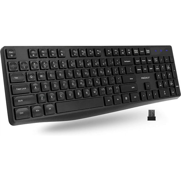 Macally 2.4G USB Wireless Keyboard for Laptop or Computer - Full Size Keyboard with Numeric Keypad & 13 Shortcut Keys - for Windows Devices with USB Port - Simple & Easy to Use PC Keyboard Wireless
