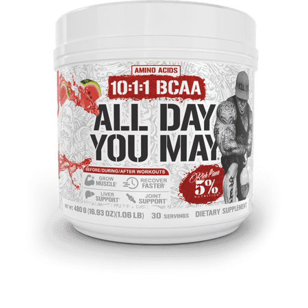5% Nutrition Rich Piana AllDayYouMay BCAA Powder Supplement, Premium Intra & Post Workout Amino Acids, Hydration, Endurance, Muscle Recovery, Joint & Liver Support 16.9oz 30 Servings (Watermelon)