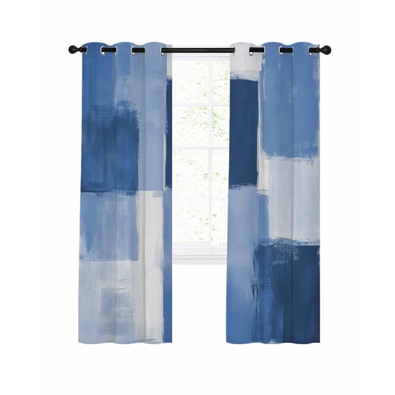 Blue Geometric Blackout Curtains, Light Blocking Print Window Curtains, Watercolor Ombre Modern Abstract Art Thermal Insulated Window Drapes for Living Room Kitchen Cafe 2 Panels, 104"W x 63"L