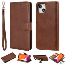 Allytech iPhone 13 Case Wallet, Premium PU Leather Detachable Magntic Back Cover Shell Shockproof Protective Kickstand Cards Holder Wallet Cover for Apple iPhone 13 6.1", Brown