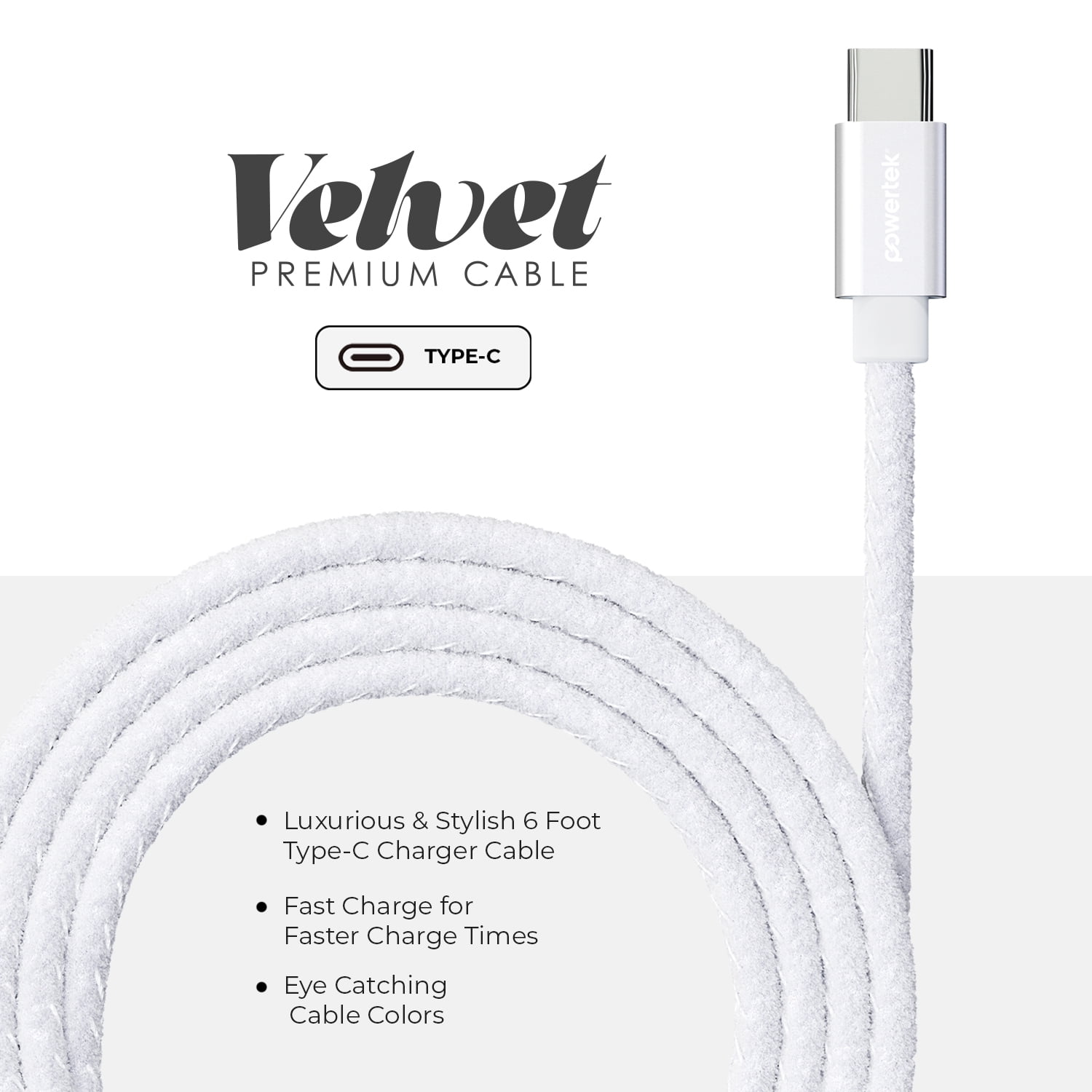 Liquipel Powertek Pastel Velvet USB-A to USB-C - White