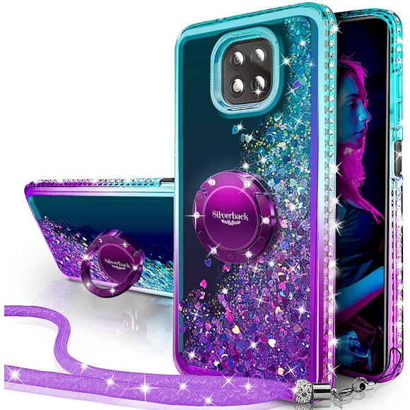 Silverback for Moto G Power 2021 Case with Ring Stand Kickstand, Women Girls Bling Holographic Sparkle Glitter Cute