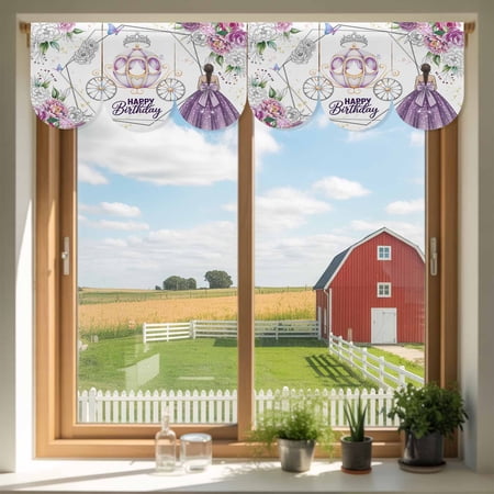 Happy Birthday Door Banner Watercolor Purple Floral Butterfly Crown Carriage Small Scalloped Hanging Banner for Door Hanging Flag Backdrop Decoration for Wall Window Party 3pcs 10 x 16 Inch