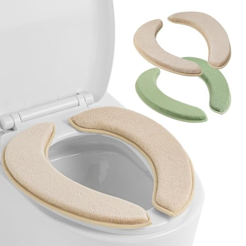Soft Thicker Flannel Bathroom Toilet Seat Cover,2 Pack Non Slip Warmer Comfortable Seat Cushions with Memory Foam,Easy Install with Self-Adhesive Tape,Reusable Toilet Lid Cover (Green,Beige)