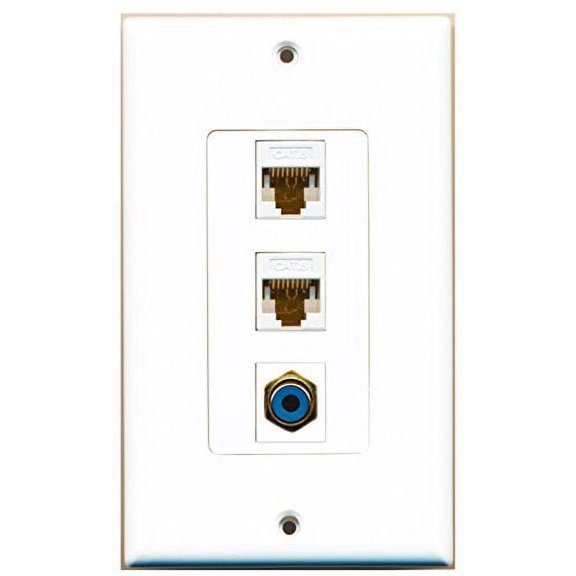 RiteAV - 1 Port RCA Blue 2 Port Cat6 Ethernet White Decorative Wall Plate Decorative