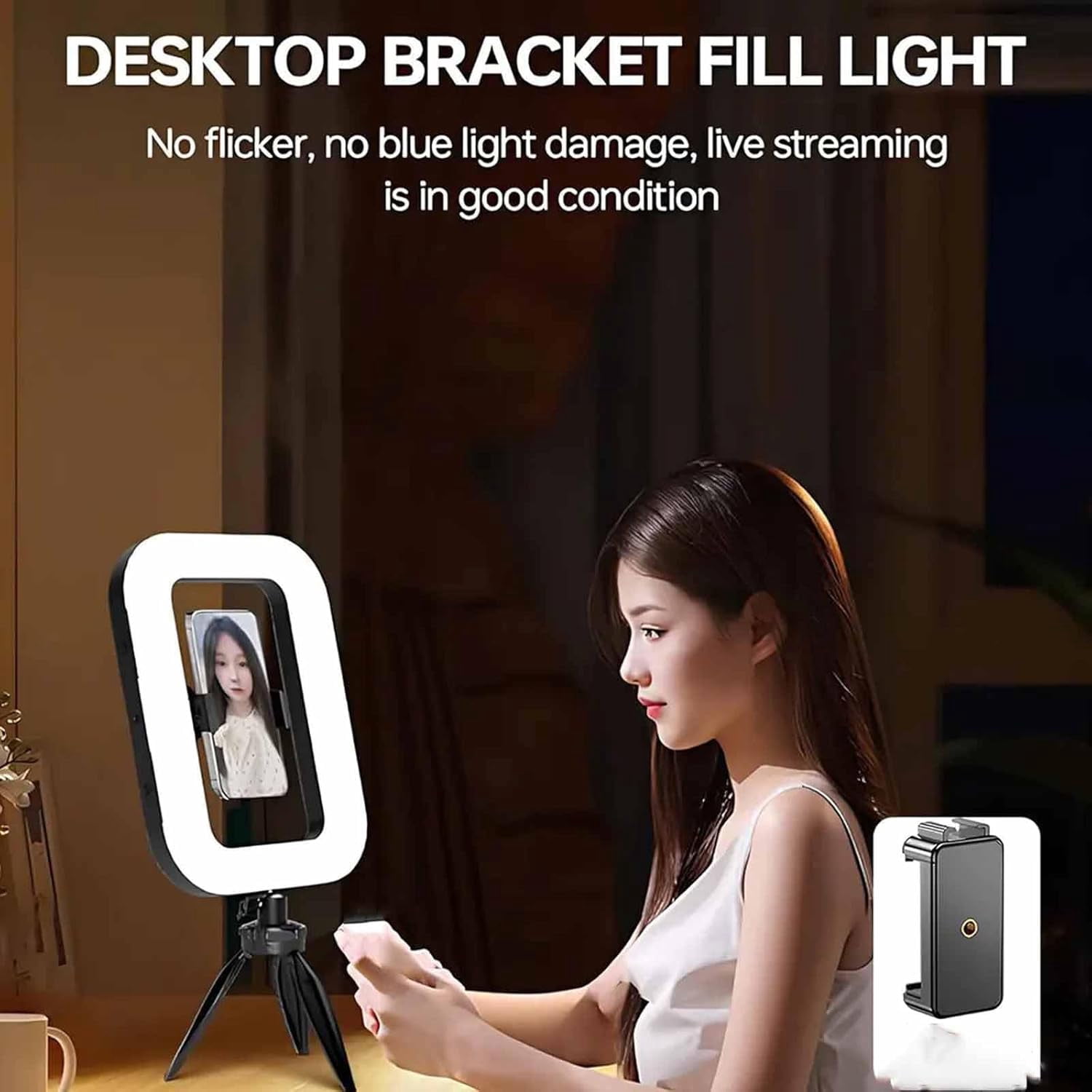 Rechargeable Selfie Portable Ring Light–Adjustable Bicolor Fill Light with Cordless Square Design & 4000mah Battery Phone Video Stabilizer for iPhone A
