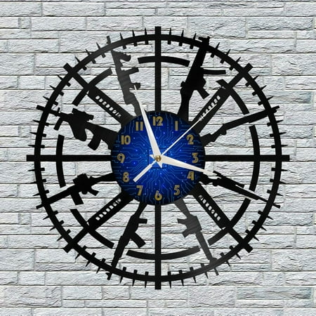 Weapon Firearms Gun Vinyl Wall Clock, Vinyl Record Clock Wall Art Silent & Non-ticking(12 inchs B)