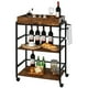 thumbnail image 1 of Costway Carrito de Bar de 3 Niveles, Carro de Servicio de Cocina con Ruedas Bloqueables y Asa, Carrito Industrial con Bandeja de Madera Extraíble, Carro de Almacenamiento de Vino para el Hogar/Pub, 1 of 7