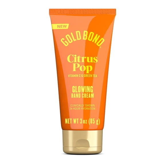 Gold Bond Citrus Pop Glowing Hand Cream, Everyday Hand Cream with Vitamin C to Help Visibly Brighten and Green Tea to Help Protect Skin from Environmental Stressors, Vibrant Citrus Pop Scent, 3 oz