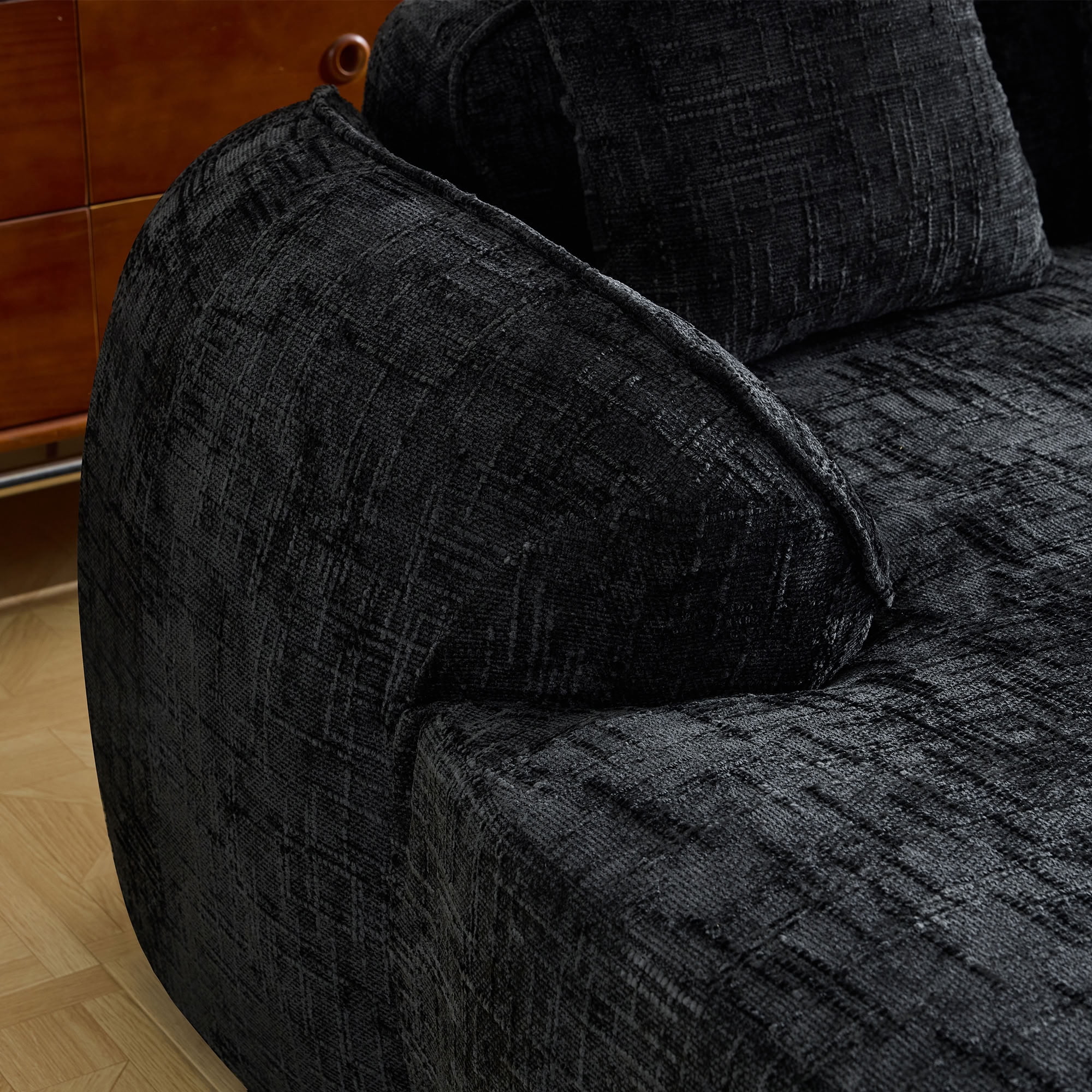 MAYEERTY L-Shaped Chenille Sectional Sofa with Chaise Lounge, 4-Seat Compressed Couch with 4 Throw Pillows, for Living Room Apartment Small Spaces