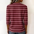 thumbnail image 6 of JULMCOMO Shirts for Women Striped Crew Neck 3/4 Sleeve Casual Loose Fit T Shirts Color Block Comfy Trendy Summer Tops Wine 2XL, 6 of 6