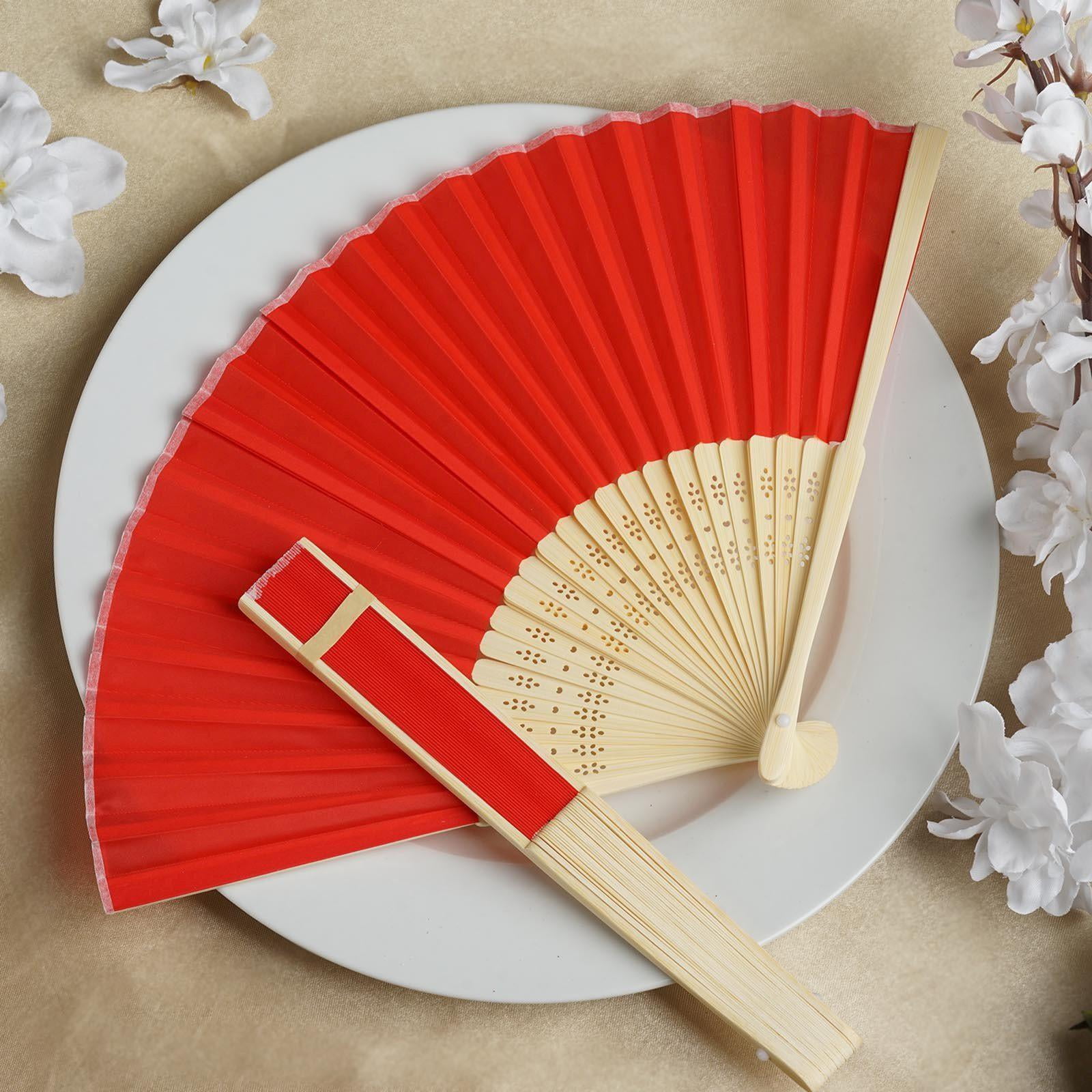 Red Asian Silk Folding Fans