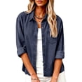 thumbnail image 2 of Enjoytime Denim Blouses for Women Dressy Casual Collared Button Down Shirts Fall Trendy Long Sleeve Tops, 2 of 8