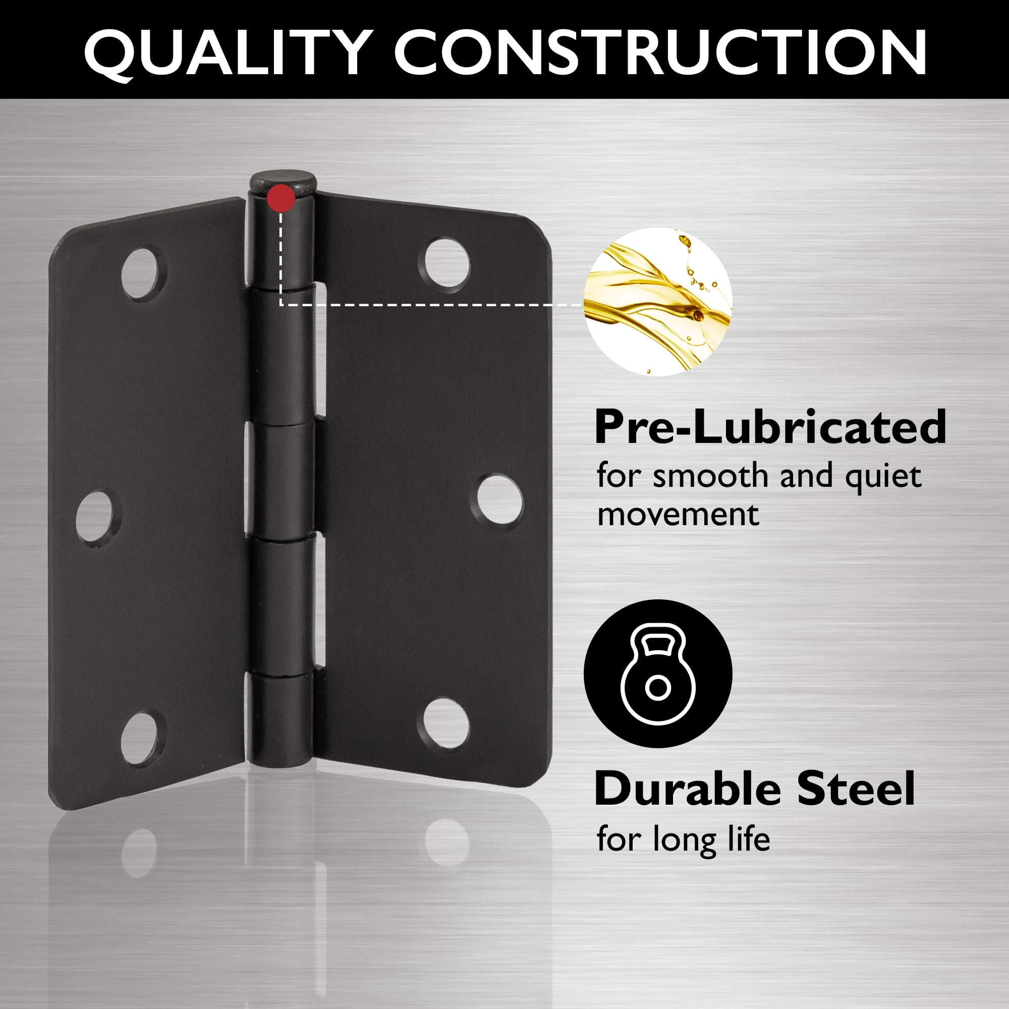 Design House Heavy Duty Steel 3.5" x 3.5" Interior Door Hardware Hinges (3-Pack)