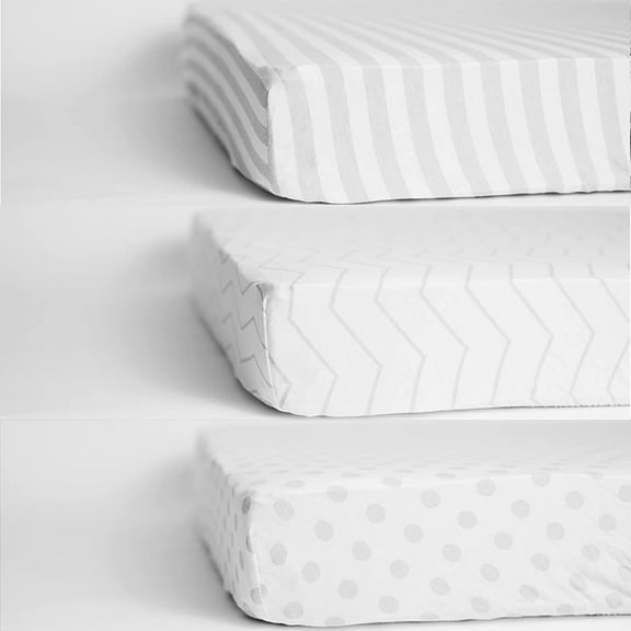NODNAL CO. Gray and White Cotton Crib Fitted Sheet Set, 100% OEKO-TEX Cotton, 3 Pieces, for Baby Girl or Boy Infant/Toddler Nursery Bedding, Gender Neutral