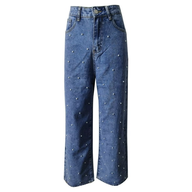 WILLBEST Jeans Mujer Jeans de Pierna Recta Para Mujer Con Adornos