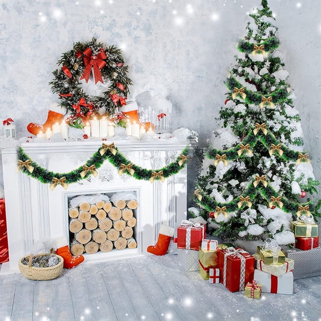 Adornos navideños de plástico para colgar en el árbol de Navidad, cinta de flores de 2 metros, tiras de lana, adornos colgantes ideales para decorar ventanas de árboles de Navidad, Halloween, otoño y