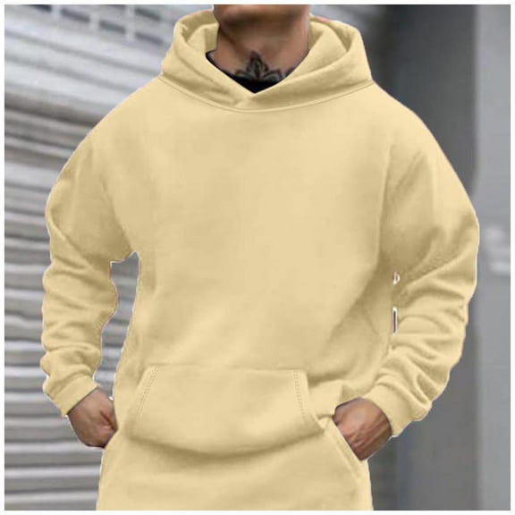 Tao Mens Hoodies Long Sleeve Pullover Hoodie Plain Lightweight Sweatshirt Casual Sweatshirts Fall Tops With Pockets BeigeL