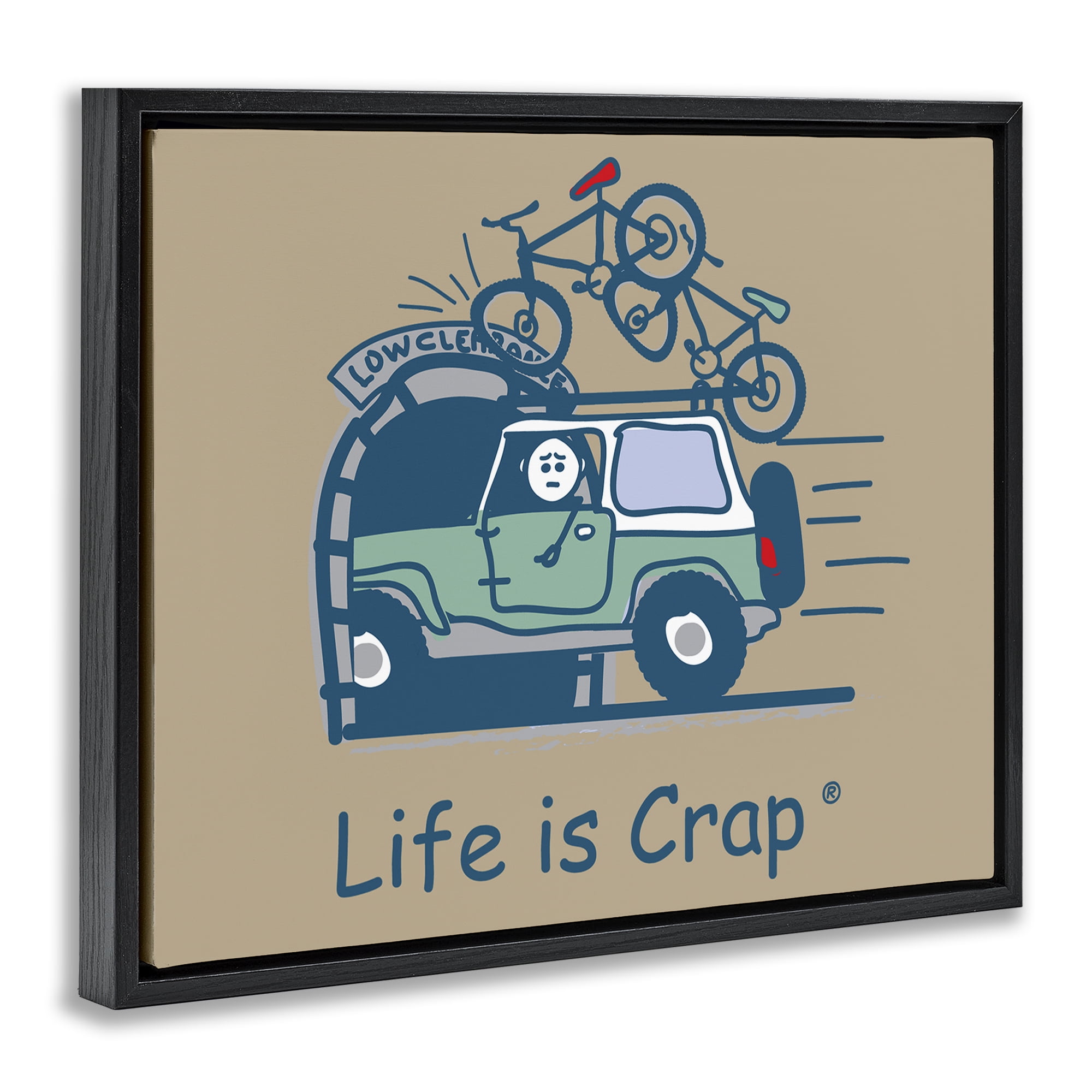Stupell Industries Falling Bikes Overpass Novelty & Humor Painting Black Floater Framed Canvas Art Print Wall Art, 31 x 25