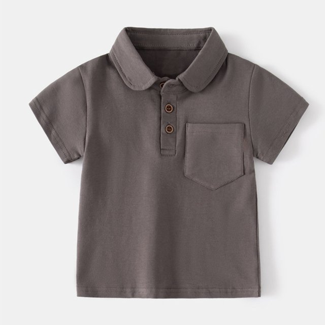 AherBiu Tshirts for Baby Boy and Girls Short Sleeve Button down Cotton Tops Soft Cotton Spring Summer Causal Shirts Solid Color