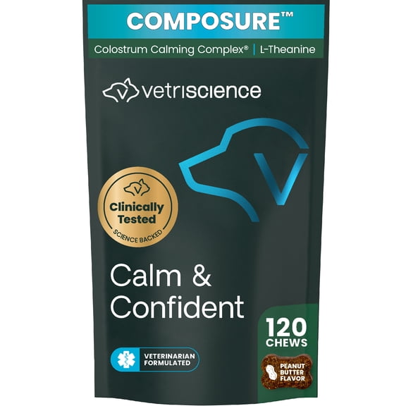 VetriScience Calm & Confident Chews for Dogs, Peanut Butter, 120 Count