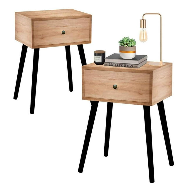 Buró Set X2 LUMO para Recamara Mesa de Noche Moderno Minimalista beige MEDIANO