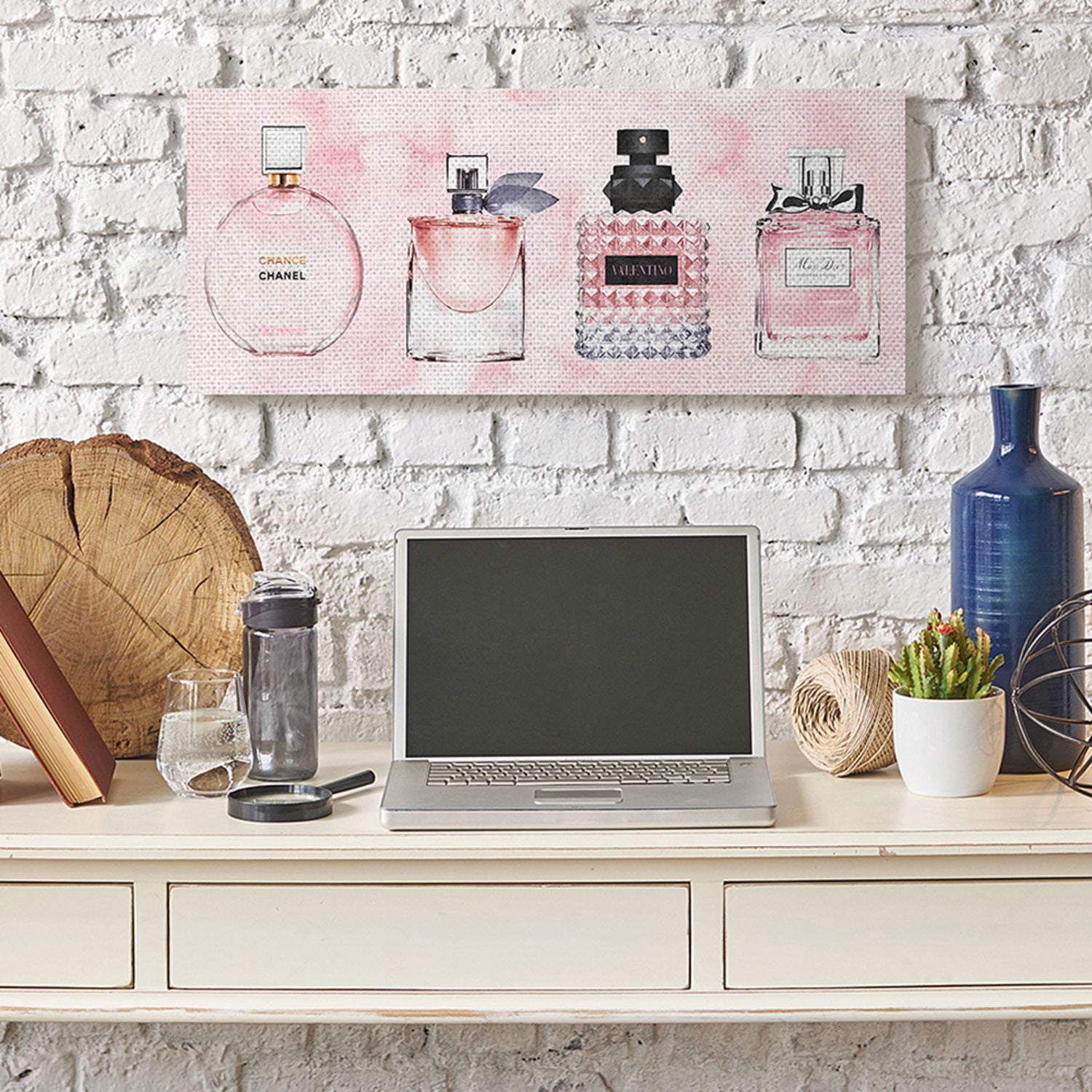 Stupell Industries Pink Fashion Fragrance Bottles Pink Watercolor Pattern Canvas Wall Art by Amanda Greenwood