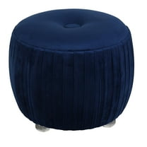 Cortesi Home Doles Round Ottoman with Clear Acrylic Legs 16" High, Navy Blue