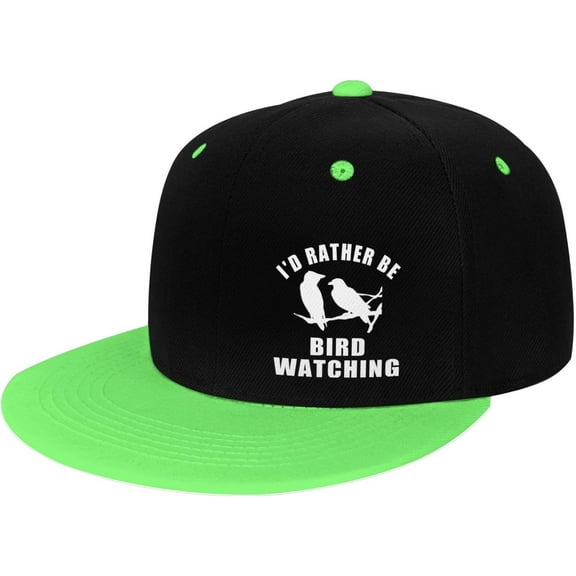 I'd Rather Be Birding Bird Watching Flat Bill Hats Contrast Hip Hop Baseball Cap Unisex Snapback Rock Caps