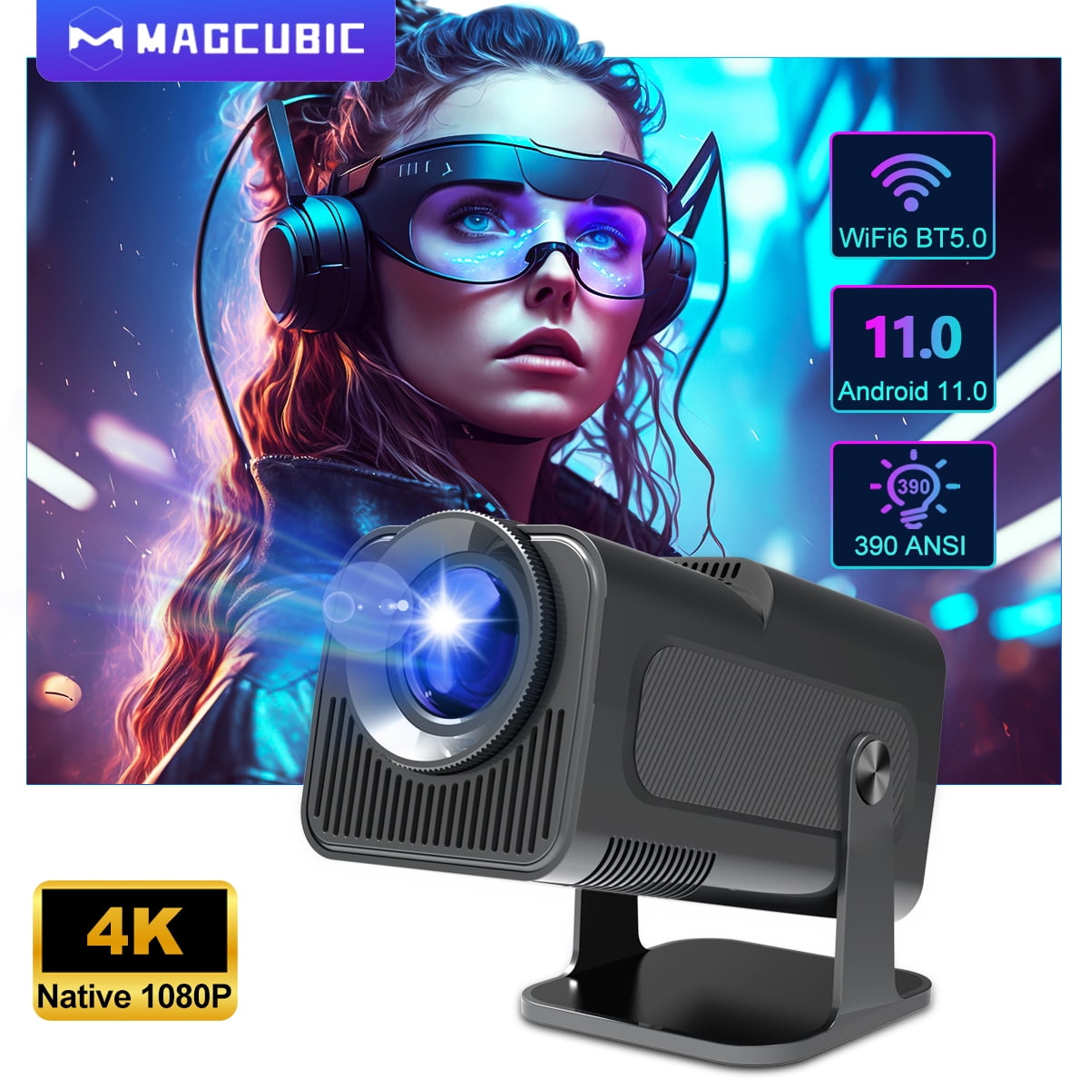 Magcubic HY320 - Mini Proyector 4K con Soporte, Resolución Nativa 1080P ...