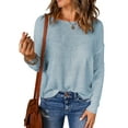 thumbnail image 1 of Innerwin Sweater Solid Color Ladies Jumper Tops Chic Long Sleeve Casual Knitted Sweaters Blue M, 1 of 3