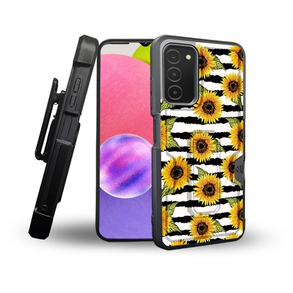 ANJ  Rugged Shockproof Holster Case Card Slot Kickstand   Tempered Glass Cover for Samsung Galaxy A03s - Classic Sunflowers 2