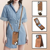 Decase for iPhone 15 6.1",Stylish Crossbody Wallet Case With Detachable Lanyard Strap,PU Leather Zipper Card Pocket Stand Cover Support Magnetic Car Mount,for iPhone 15 Case - Brown