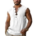 thumbnail image 3 of SGFCWSX Mens Tank Tops Linen Sleeveless Shirts Casual Summer Lightweight Breathable Daily Wear Muscle Tees White Size M, 3 of 6