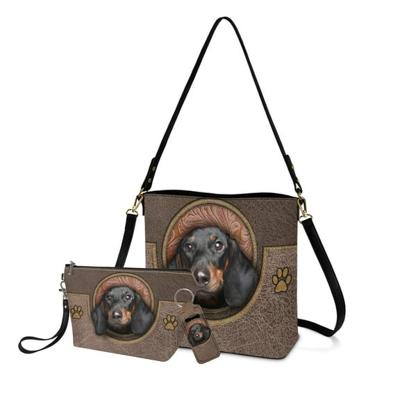ZUXONGSY Dachshund Dog Bone Print Top-Handle Handbags with Lightweight Cosmetic Bags and Keychain Holder for Women Shoulder Bag Set with Cosmetic Pouch Purse Chapstick Pouch