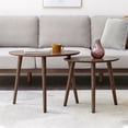 thumbnail image 3 of Pebble Shaped Coffee Table, Center Table Low Table Plate Desk with 100% Solid Oak Wood Top, Pebble Shaped Natural Wooden Desk Work Table for Hallway Closet, 19.69''L*17.52''W*25.59''H, Walnut, 3 of 7