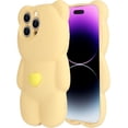 thumbnail image 2 of Compatible with iPhone 14 Pro Max Bear Case for Women Girls Girly Cute Cartoon Phone Case Lovely 3D Kawaii Design Camera Lens Protection Soft Silicone Shockproof Protective Cover, Yellow, 2 of 13
