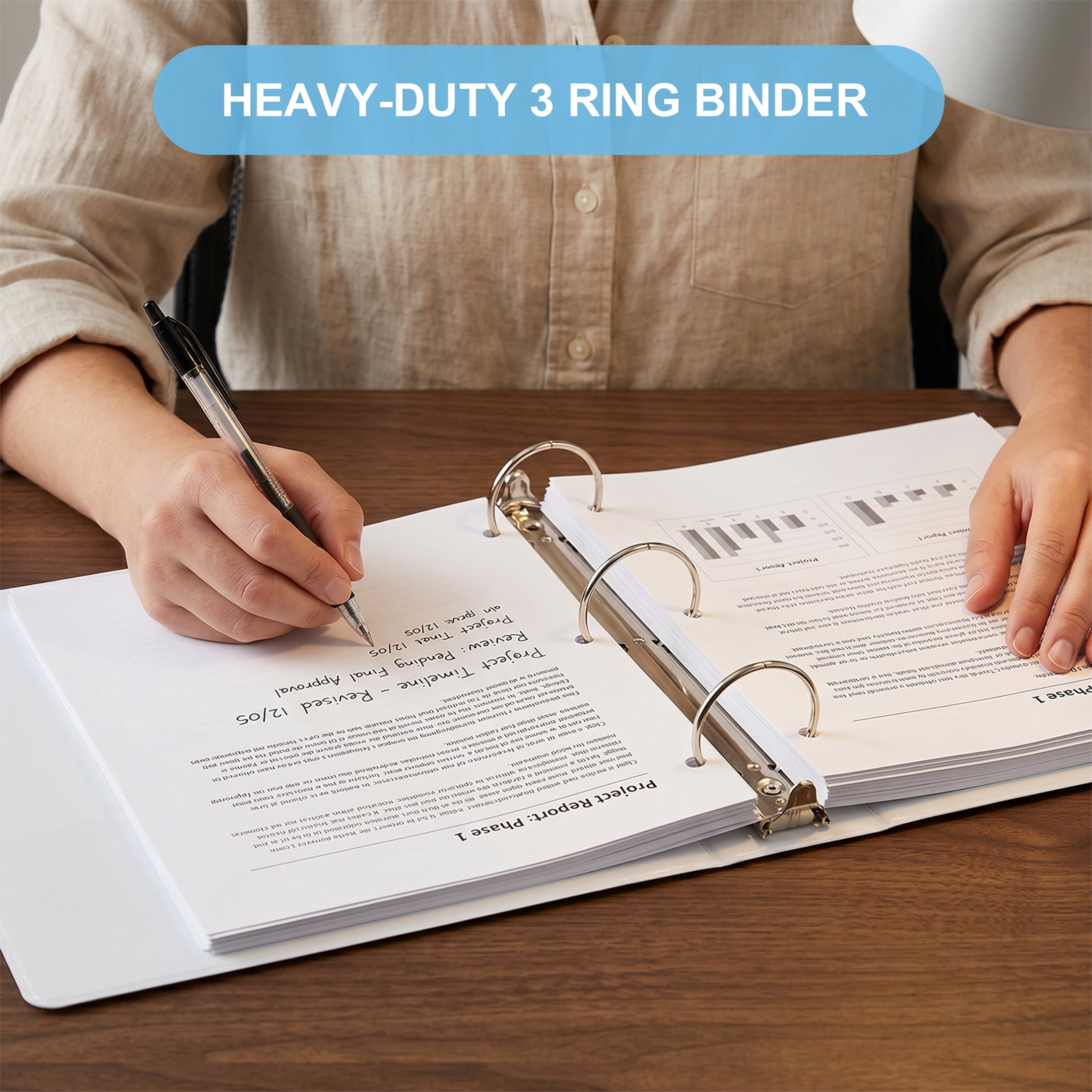 Comix Heavy-duty 3 inch 3 Ring Binder with Clear Cover,  Round Ring, 600 Sheets Capacity, Office School Supplies, 2-Pack White2 Pack White