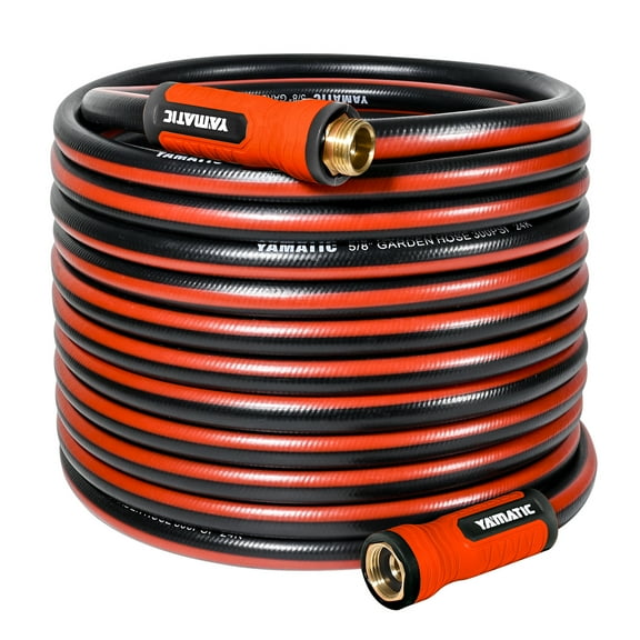 YAMATIC 75ft Garden Hose, 5/8" Leader, Brass Fittings, Leak Proof for Reel, Gardening, Car Wash