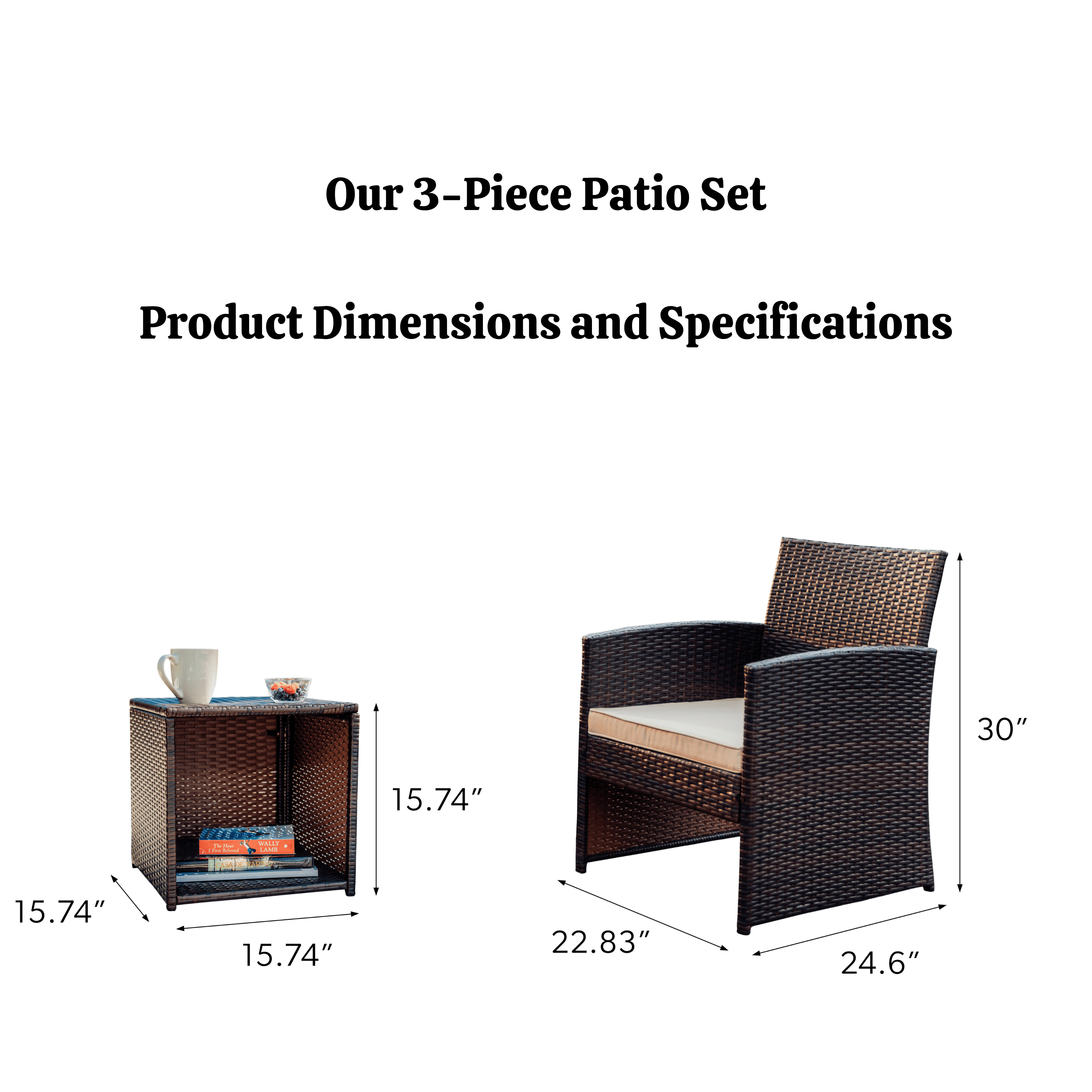 Lammaloe Outdoor Patio Furniture Sets 3 Piece Outdoor Furniture with 2 Chairs & Storage Side Table, Porch Furniture Patio Set, Gray/Navy Blue