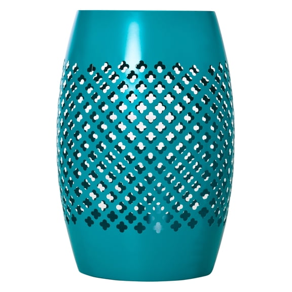 12" Steel Outdoor Side Table, Round Patio End Table, Blue Accent Table for Garden, Living Room, Plant Stand - Indoor/Outdoor Use