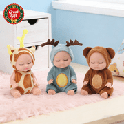 Mini Sleeping Newborn Baby Dolls with Animal Plush Onesies, Lifelike Soft Vinyl Infant Doll Set for Pretend Play, Kids Nurturing Toy, Christmas Birthday Gift for Toddler Boys Girls Ages 3 and Up
