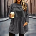 thumbnail image 4 of Ozmmyan Womens Fleece Sweatshirts solid color Loose Crew neck mid length Sweat Shirts autumn and winter casual large pocket style, 4 of 6