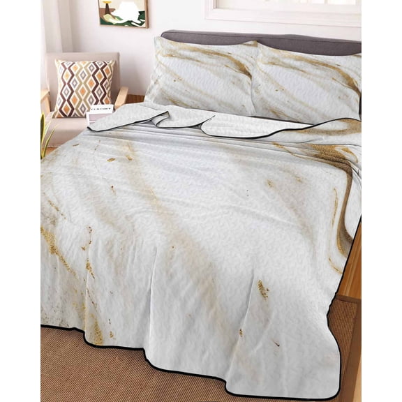 Abstract White Gold King Size Down Alternative Comforter, Lightweight Comforter Quilt Bedding Set with Pillow Shams Simple Marble Geometric All Seasons Bed Comforter Duvet Insert 96"x106"