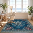 thumbnail image 3 of Design&I 5'x7' Washable Area Rug Snag-Free, Skid-Resistant Turtle Nautical Boho Coral Motif Minimalist Lobster Ocean Themed Refined for Dining Room, Under Table, Home Office, 3 of 7